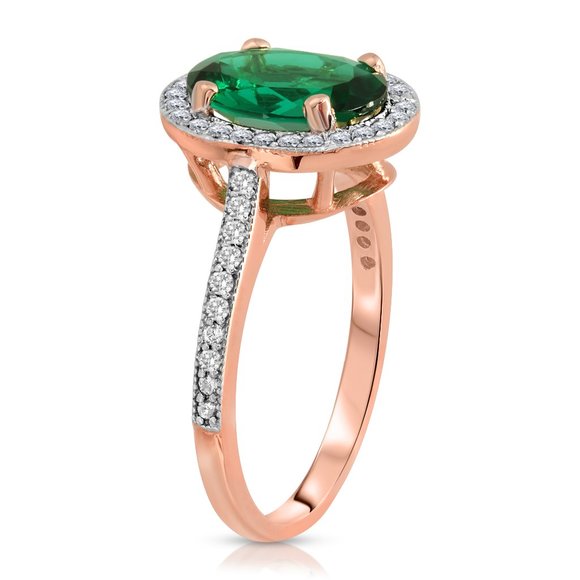 14K GOLD RING WITH  DIAMONDS & LAB. Oval Emerald - Picture 2 of 4